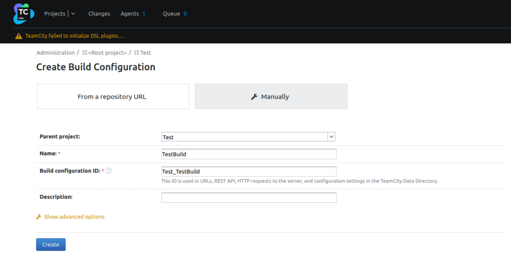 TeamCity build configuration page